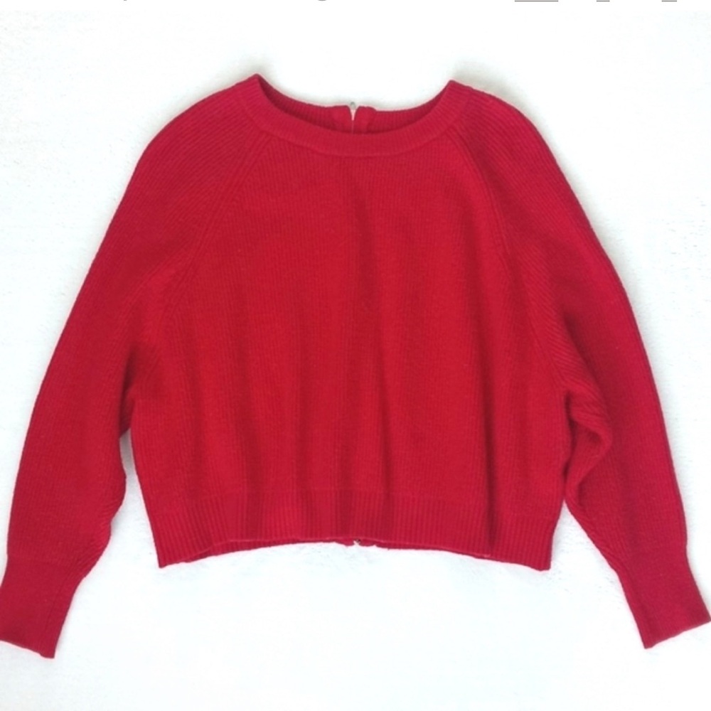 Zara Women's Red Cropped Ribbed Nylon Blend Long Sleeve Sweater S (Back Zip) - Picture 2 of 16